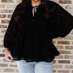 Black velvet jacquard peplum